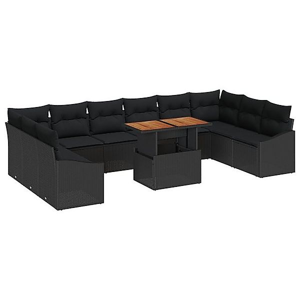 vidaXL Loungesofa Garten-Sofa-Set 11-teilig Schwarz Rattan und Holz Rechtec günstig online kaufen