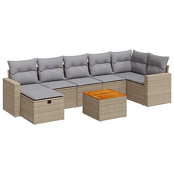 vidaXL 8-Tlg Garten-Sofagarnitur mit Kissen Beige Poly Rattan 3325797 günstig online kaufen