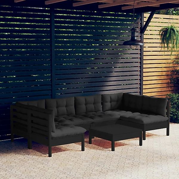 7-tlg. Garten-lounge-set Mit Kissen Schwarz Kiefer Massivholz günstig online kaufen