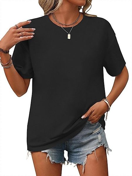 PYL Kurzarmshirt Damen Sommer Casual Schwarz Oversize-Shirt Kurzarm Lockere günstig online kaufen