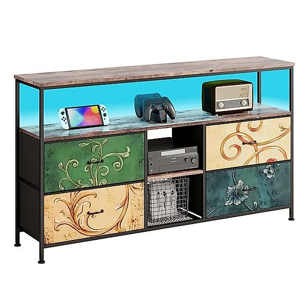 FUROKOY TV-Schrank Kleiderschränke 137cm mit 4 Retro-Stoffschubladen,höhenv günstig online kaufen