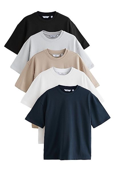 Next T-Shirt Relaxed Fit Shirts 100 % schwere Baumwolle, 5 Stk. (5-tlg) günstig online kaufen
