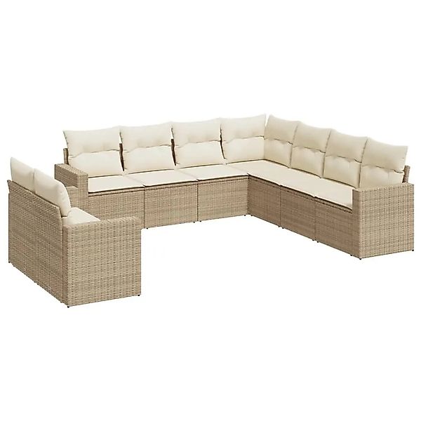 vidaXL 9-Tlg Garten-Sofagarnitur mit Kissen Beige Poly Rattan 3251485 günstig online kaufen