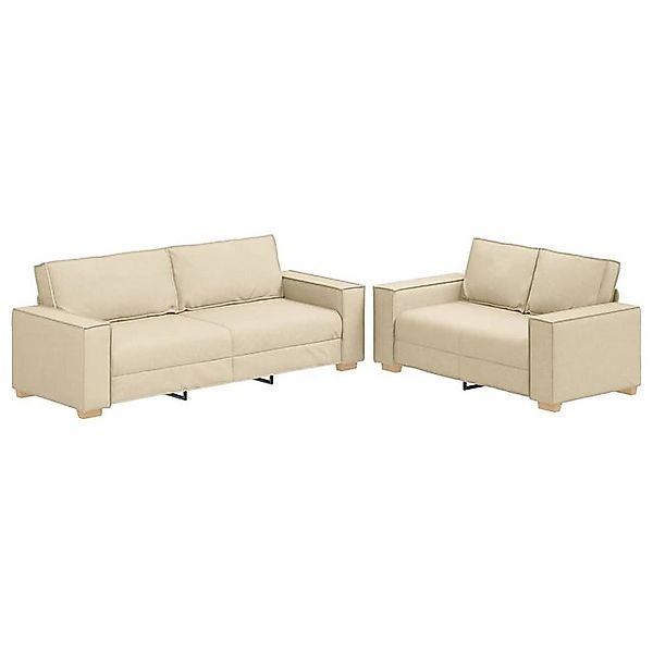 vidaXL Sofa 2-tlg. Sofagarnitur mit Kissen Creme Stoff günstig online kaufen