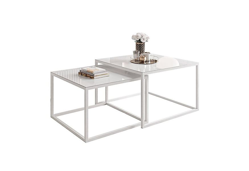 Lookway Couchtisch YOSHI GLASS 2in1 mit schwarzem und weißem Gestell (2er-S günstig online kaufen