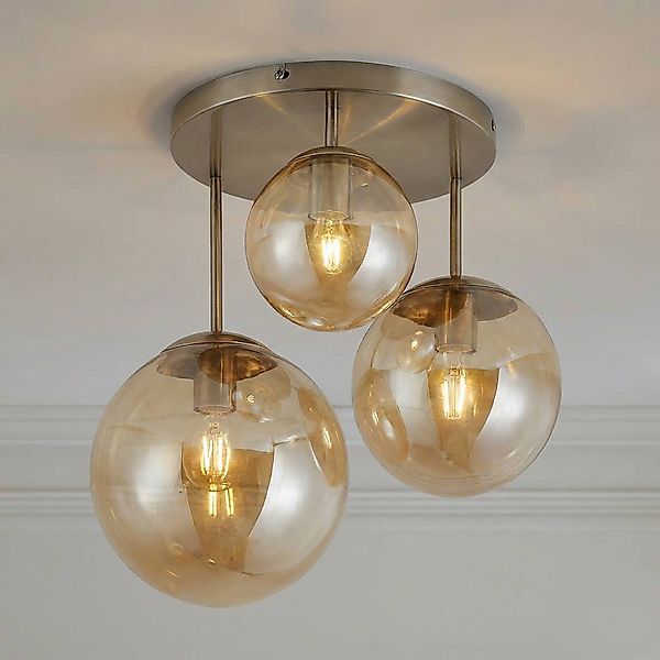 Lindby Deckenleuchte Teeja, amber, 3-flg., Ø47cm, Glas, E27 günstig online kaufen