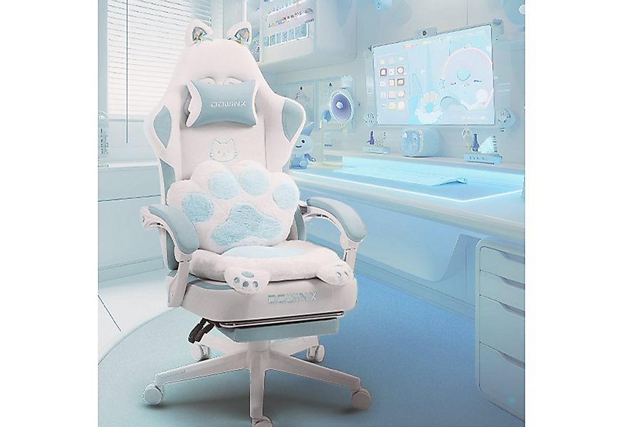 Dowinx Gaming-Stuhl Niedlich mit Katzenohren, Pfoten-Lendenkissen und Sitzk günstig online kaufen