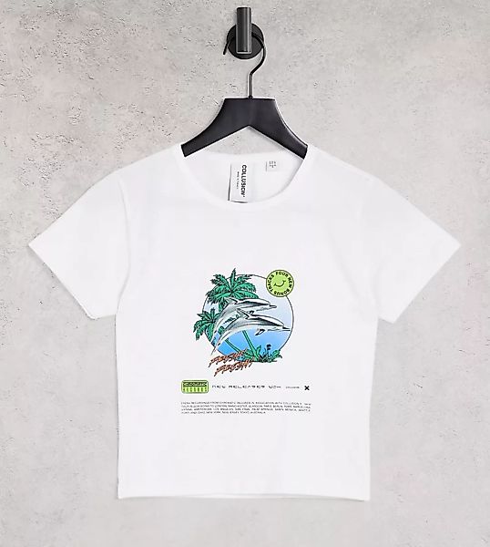 COLLUSION – Eng anliegendes T-Shirt in Weiß mit Delphin-Print günstig online kaufen