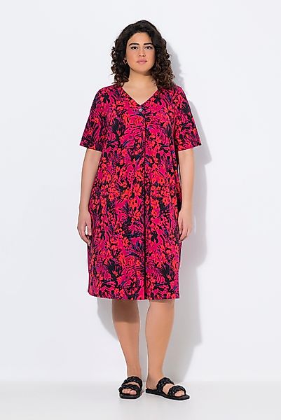Ulla Popken Jerseykleid Jersey-Midikleid A-Linie V-Ausschnitt günstig online kaufen
