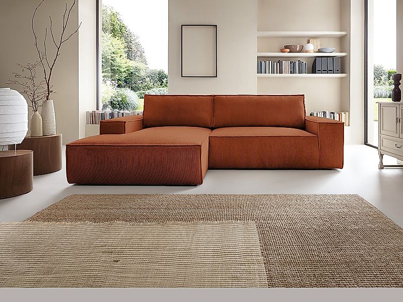 Ecksofa mit Schlaffunktion - Ecke links - Cord - Terracotta - AMELIA günstig online kaufen