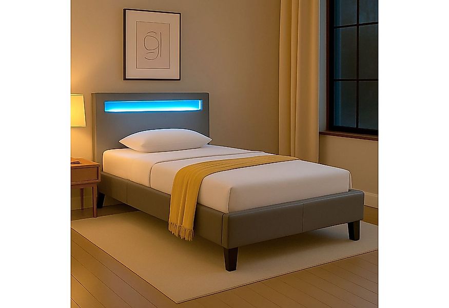 CARO-Möbel Polsterbett MANDALAY, LED Bett 90 x 200 cm Einzelbett mit Latten günstig online kaufen