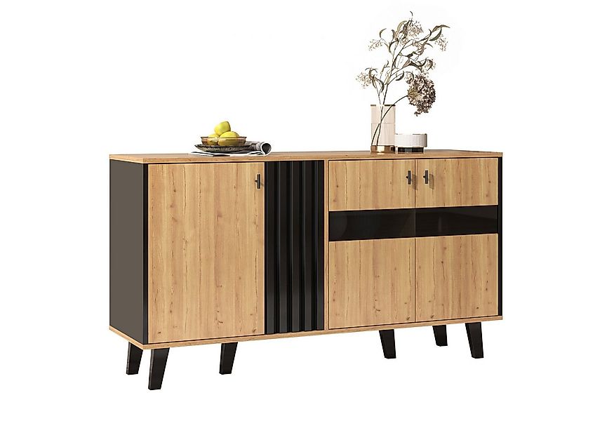 Merax Sideboard inkl. LED-Beleuchtung, mit 3 Türen und 6 Fächer,Kommode Lan günstig online kaufen