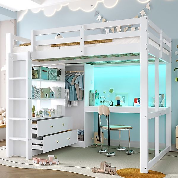 STILVORA Hochbett 140x200 mit Schreibtisch,Jugendbett Stauraumbett günstig online kaufen