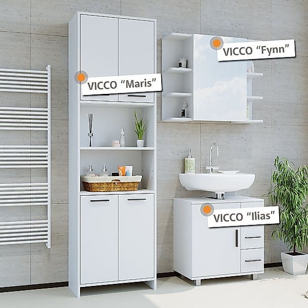 Vicco Badmöbel-Set Maris, Weiß, 2 Teile, günstig online kaufen