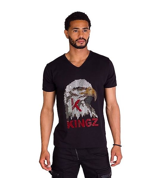 KINGZ T-Shirt Herren T-Shirt mit Adlerkopf in SLIM-FIT Schwarz S günstig online kaufen