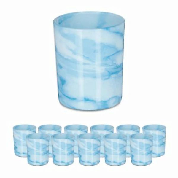 relaxdays Teelichtgläser blau im 12er Set blau/beige günstig online kaufen