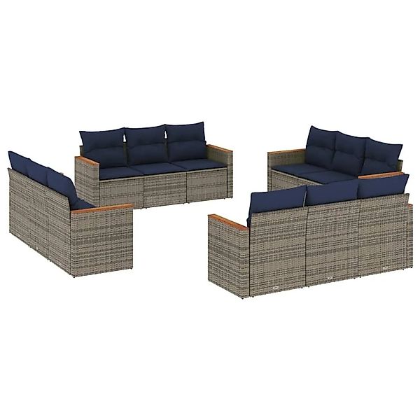 vidaXL 12-Tlg Gartensofa-Set mit Kissen Grau Polyrattan 3225837 günstig online kaufen