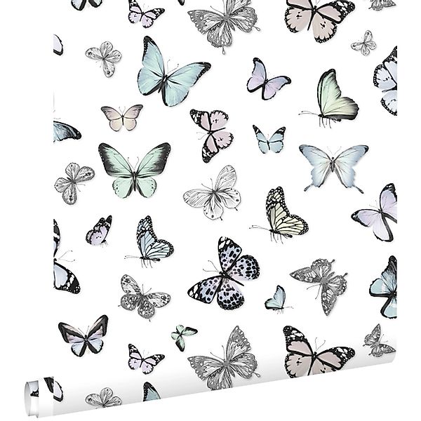 ESTAhome Tapete Schmetterlinge Pastell Mintgrün und Pastellviolett 53 cm x günstig online kaufen