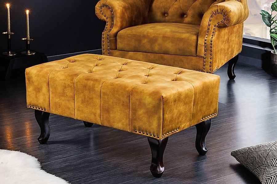 riess-ambiente Fußhocker CHESTERFIELD 80cm senfgelb / dunkelbraun (Einzelar günstig online kaufen