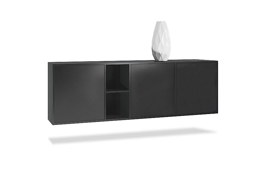 Vladon Sideboard Cuba (Kommode, mit 3 Türen und 2 offene Fächer), Schwarz m günstig online kaufen