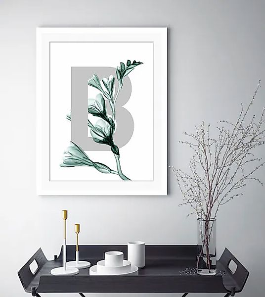queence Bild »B-Flower 2.0«, Buchstaben, Blume, Blätter, gerahmt günstig online kaufen