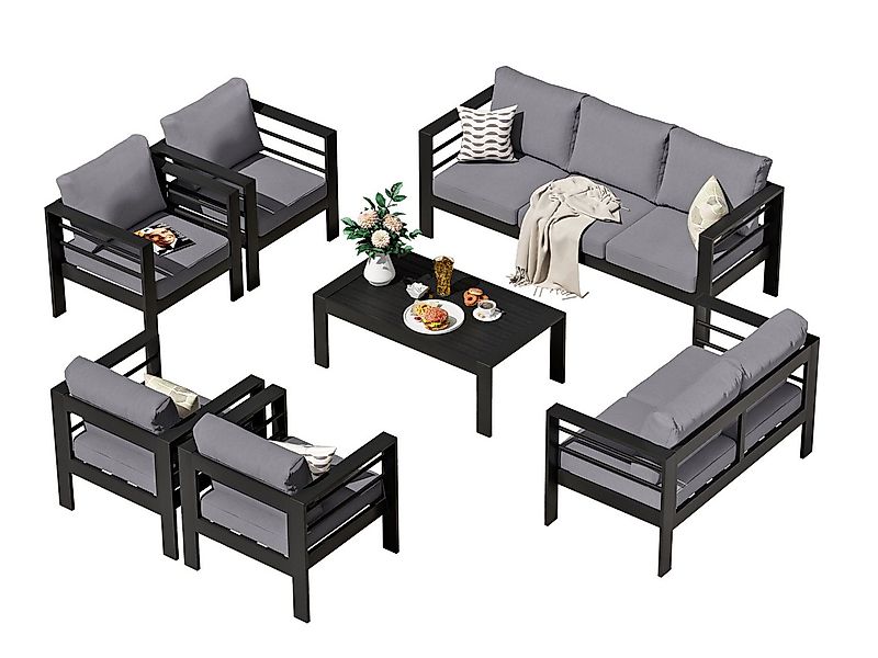 MeXo Gartenlounge-Set Terrassenmöbel Set 8-10 Personen Aluminium outdoor we günstig online kaufen