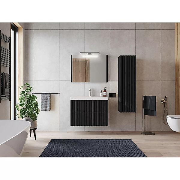 Badmöbel Set in schwarz mit Lamellenfronten NANTES-107 Spiegelschrank mit B günstig online kaufen