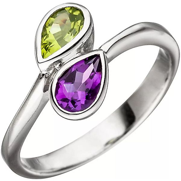 SIGO Damen Ring 925 Sterling Silber 1 Amethyst lila violett 1 Peridot grün günstig online kaufen