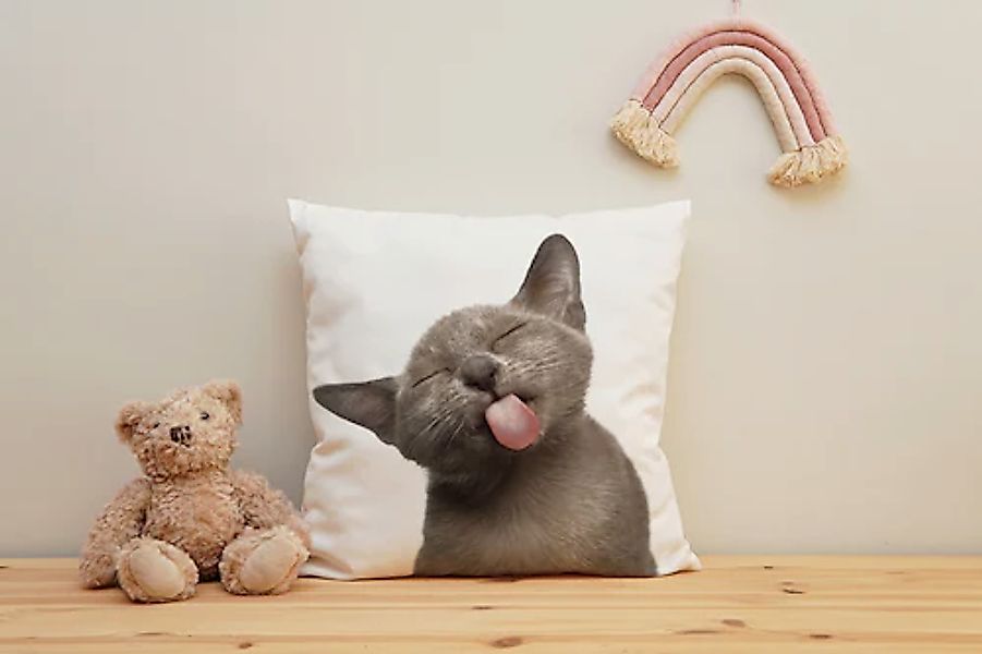 queence Dekokissen »Katzenzunge« Kissenhülle mit HD Premium Druck, geruchsn günstig online kaufen
