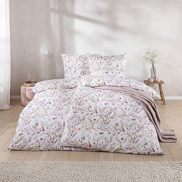 Estella Mako Satin Bettwäsche Dilara 7529-985 Blumen Rosa Lila 135x200 günstig online kaufen