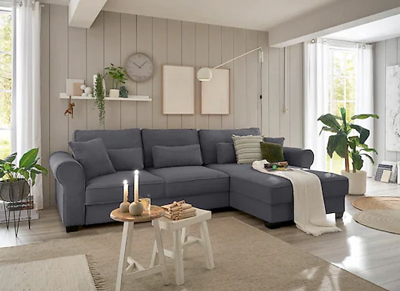 ED EXCITING DESIGN Ecksofa »Angelina L-Form«, mit Bettfunktion, Bettkasten günstig online kaufen