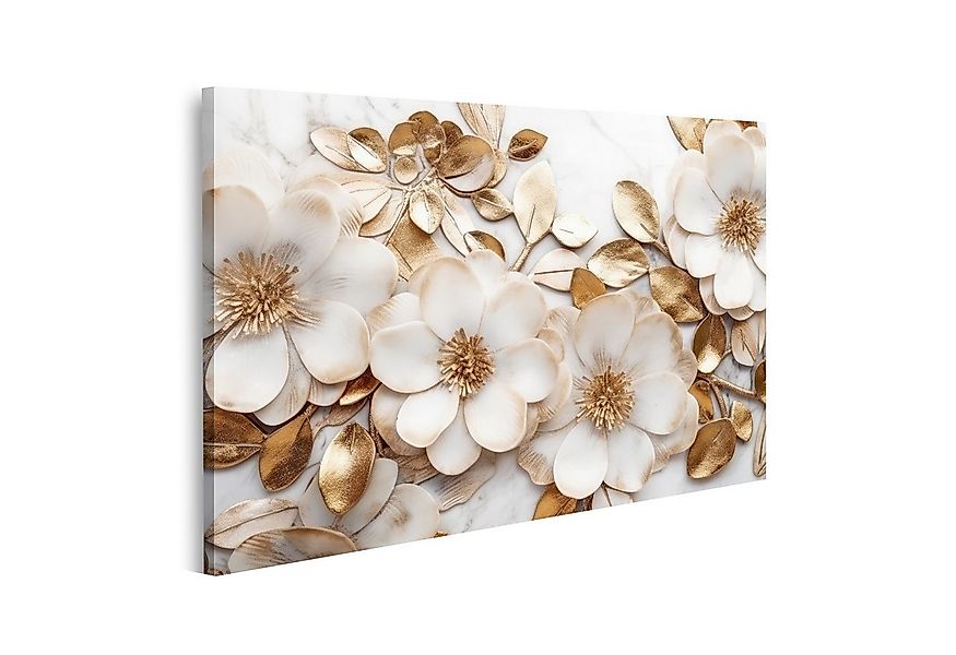 islandburner Leinwandbild Marmor Textur Weiß Gold Farben Goldene Blumen Lux günstig online kaufen