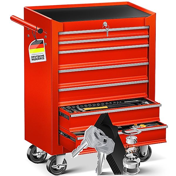 MASKO Werkstattwagen, 7 Fächer Rot, Werkzeugwagen günstig online kaufen