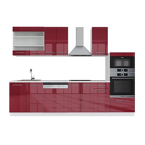 Vicco Fame-Line Küchenzeile Bordeaux Hochglanz/Weiß 300 cm mit HochschrankA günstig online kaufen