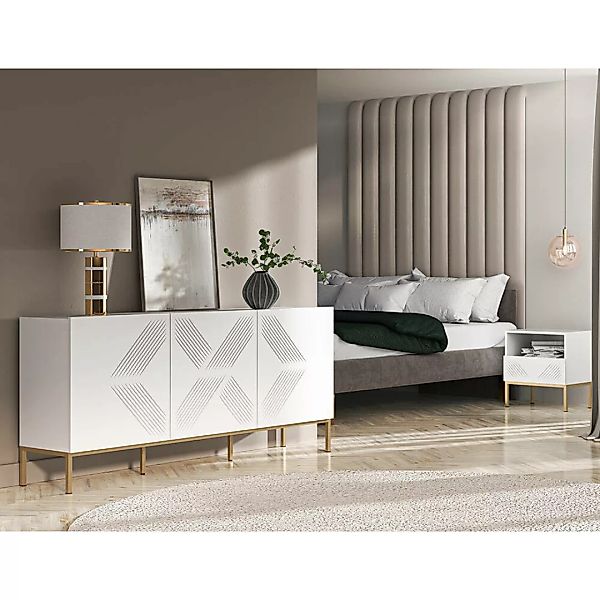 Schlafzimmermöbel Set 3-teilig CHENNAI-131 in weiß mit goldfarbenem Fußgest günstig online kaufen