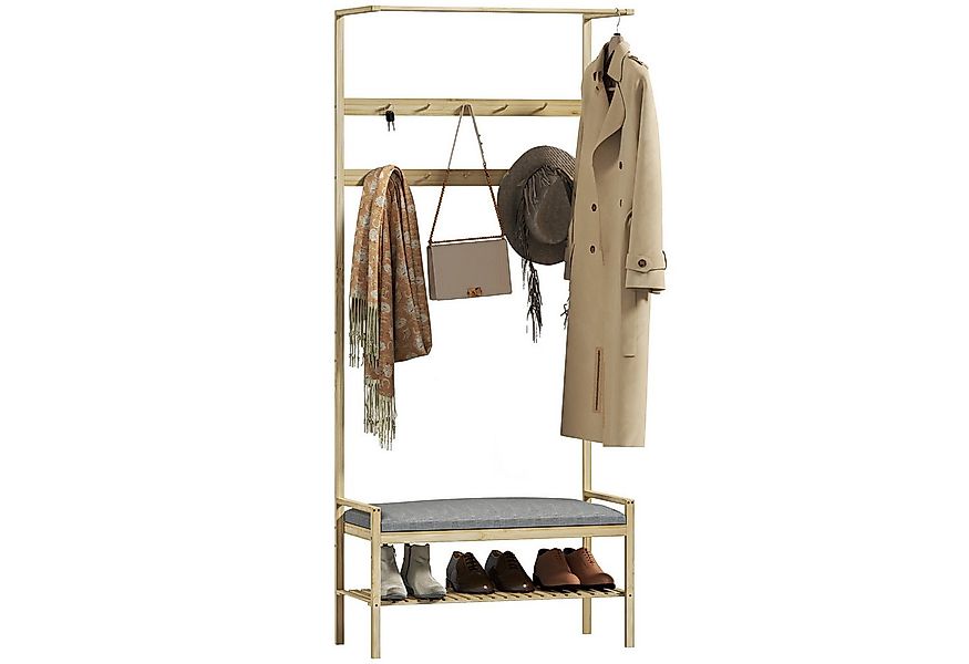 HOMCOM Garderobenständer Garderobe mit Schuhbank, Haken, Schuhregal, (Kleid günstig online kaufen