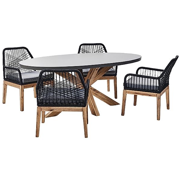 Beliani Gartentisch Set ORISTANO Grau Schwarz Heller Holzfarbton günstig online kaufen