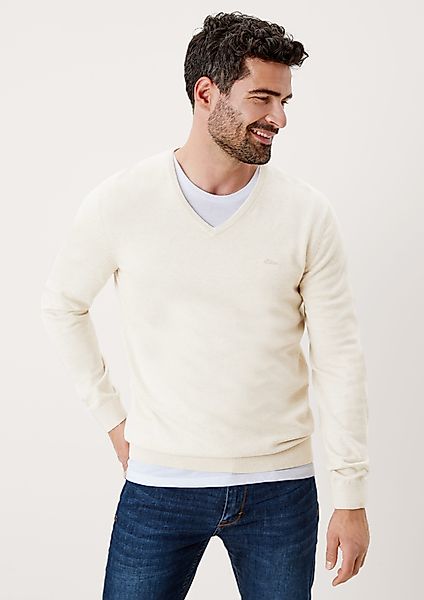 s.Oliver Strickpullover Feinstrickpulli mit V-Ausschnitt Logo günstig online kaufen