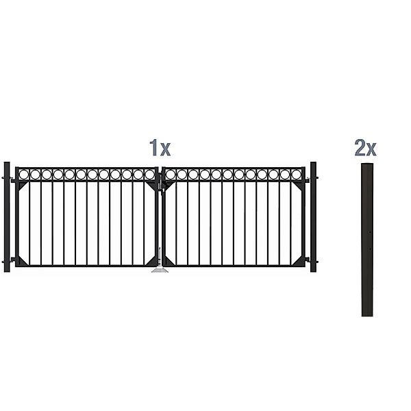 Metallzaun Doppeltor-Set Circle Anthrazit z. Einbetonieren 120 cm x 301 cm günstig online kaufen