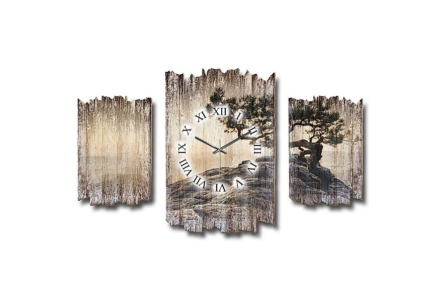 Kreative Feder Wanduhr 3-teilige DESIGNER-Wanduhr „Einsamer Baum“ im Shabby günstig online kaufen