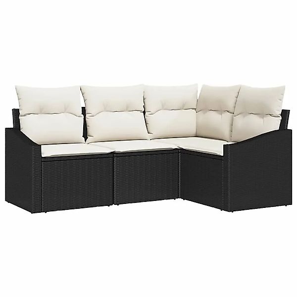 vidaXL Gartensofa-set mit Kissen 4-Tlg Schwarz und Weiß Poly-Rattan 3355366 günstig online kaufen