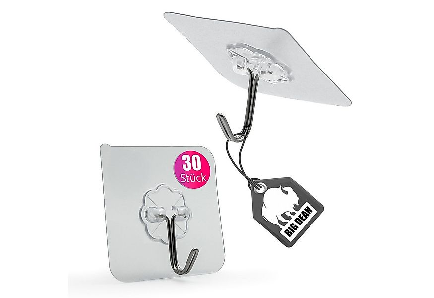 BigDean Klebehaken 30 Stück Wandhaken extra stark & selbstklebend 180 grad günstig online kaufen
