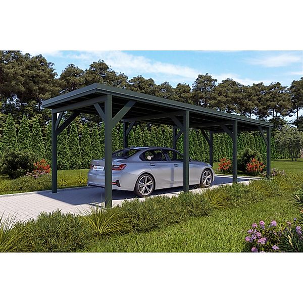 Holzbrüder Carport Ralf 26m² Chromoxidgrün-Dornengrün günstig online kaufen