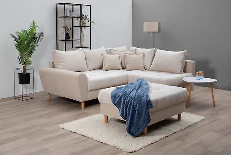 Home affaire Ecksofa »Rice L-Form, B: 223 cm« Set: Sofa & Hocker, mit 3 Zie günstig online kaufen