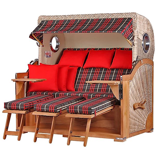 bene,iving Strandkorb Komplettset Königssee 3 Sitzer Teak Bullauge PE Shell günstig online kaufen