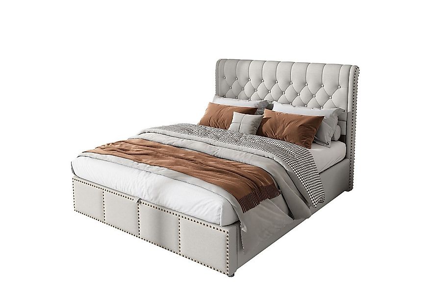 Flieks Polsterbett, Baumwolle-Leinen Hydraulisches Doppelbett 180x200cm günstig online kaufen