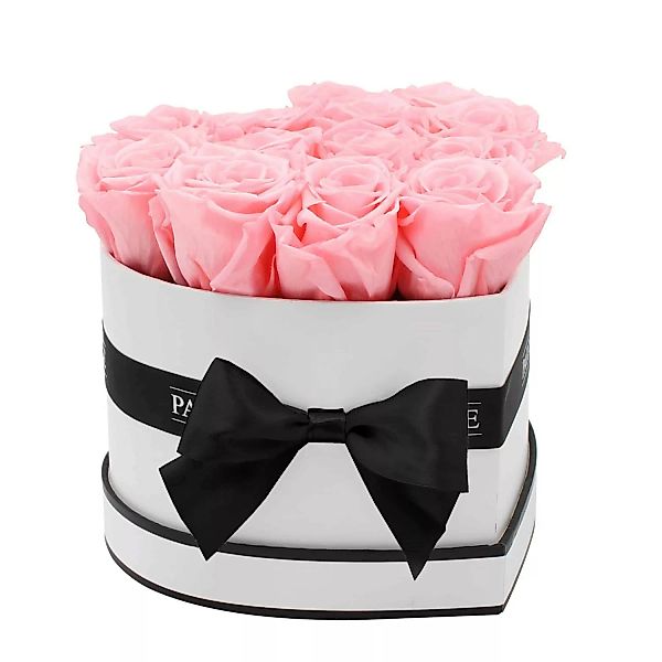 Rosenbox Herz Weiß-Schwarz mit 13 Rosa Rosen günstig online kaufen
