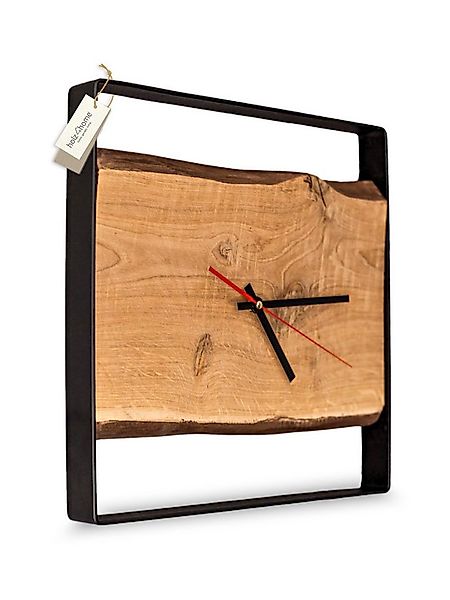 holz4home® Wanduhr aus Eichenholz I Quadratische Holzuhr mit Stahlrahmen (A günstig online kaufen