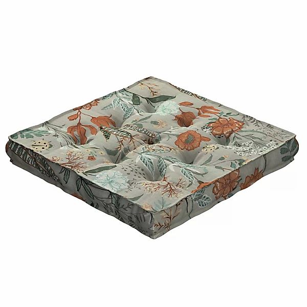 Sitzkissen Jacob mit Handgriff, grau-orange-grün, 50 x 50 x 10 cm, Flowers günstig online kaufen