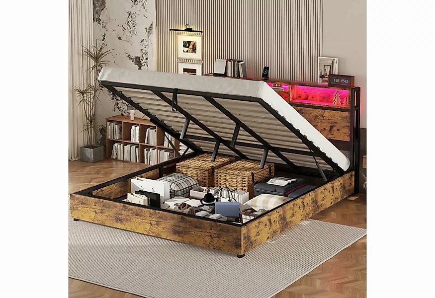 HAUSS SPLOE Stauraumbett 180x200cm mit LED-Beleuchtung, Fernbedienung, groß günstig online kaufen